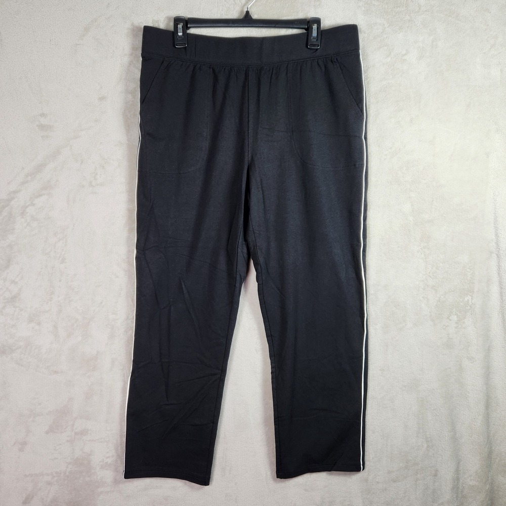 Denim & Co Active Jogger Womens Large Black Drapey French Terry Pants A715776